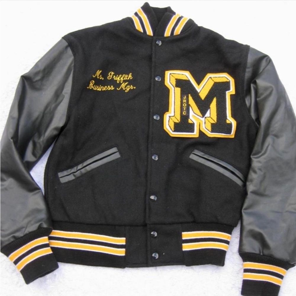 Varsity Letter Black Jacket JROTC Horse Pony Applique Wool Leather Size S/M